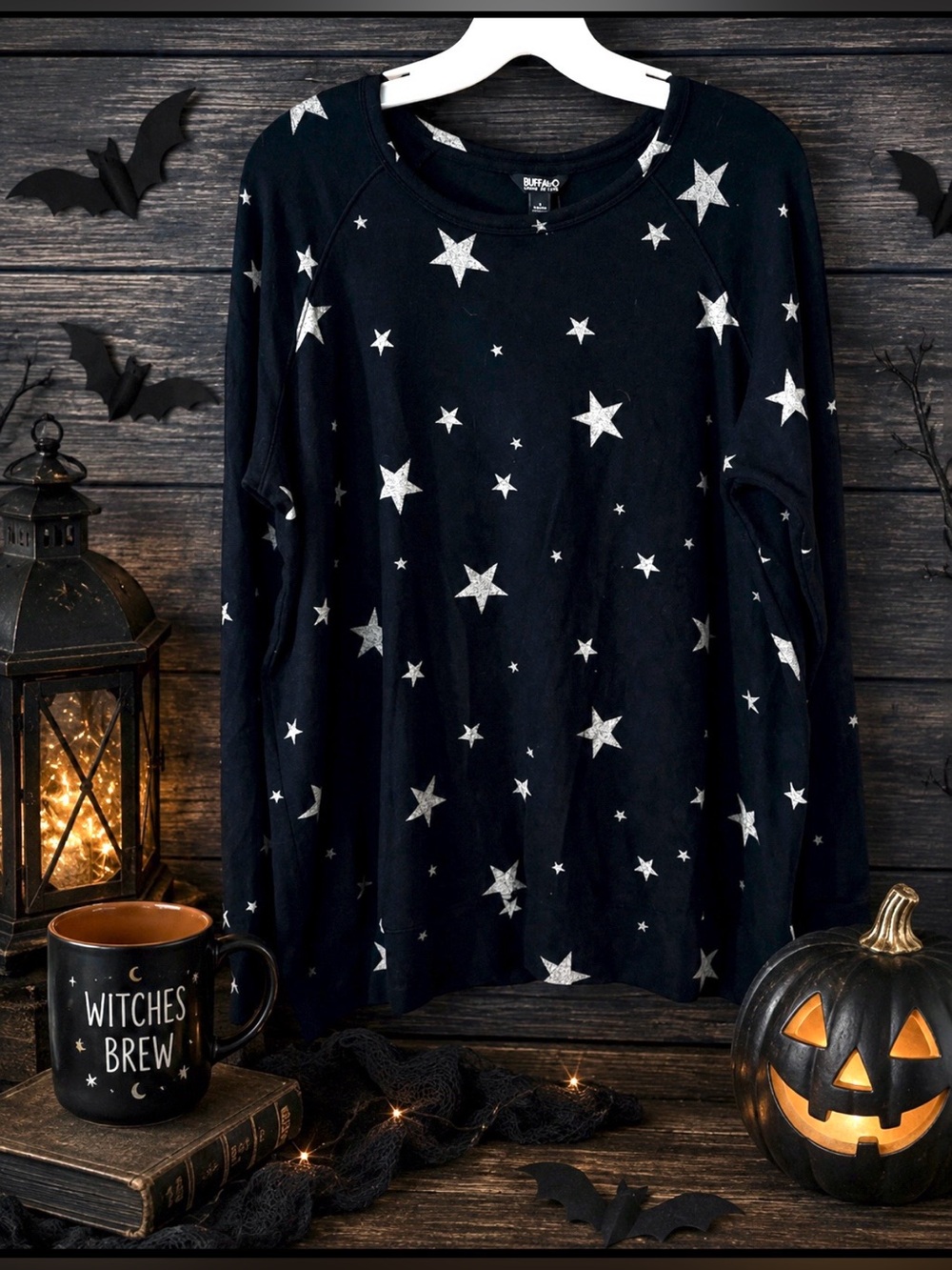 Buffalo David Bitton Black Star Print Long Sleeve Sweater